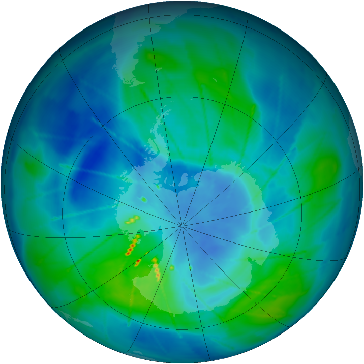 Antarctic ozone map for 13 March 2010